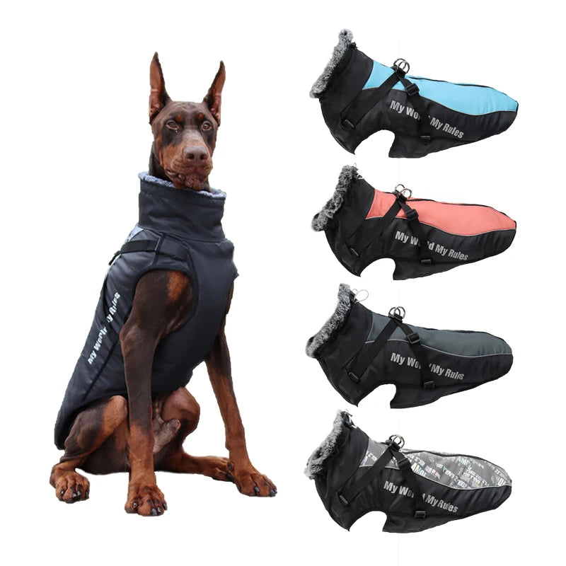 Waterproof Large Winter Dog Coat With Harness