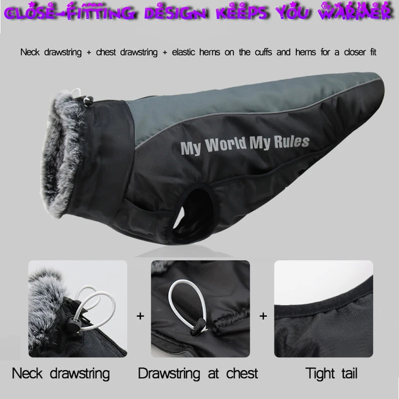 Waterproof Large Winter Dog Coat With Harness