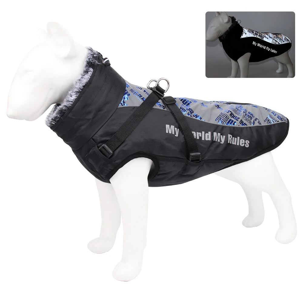 Waterproof Large Winter Dog Coat With Harness