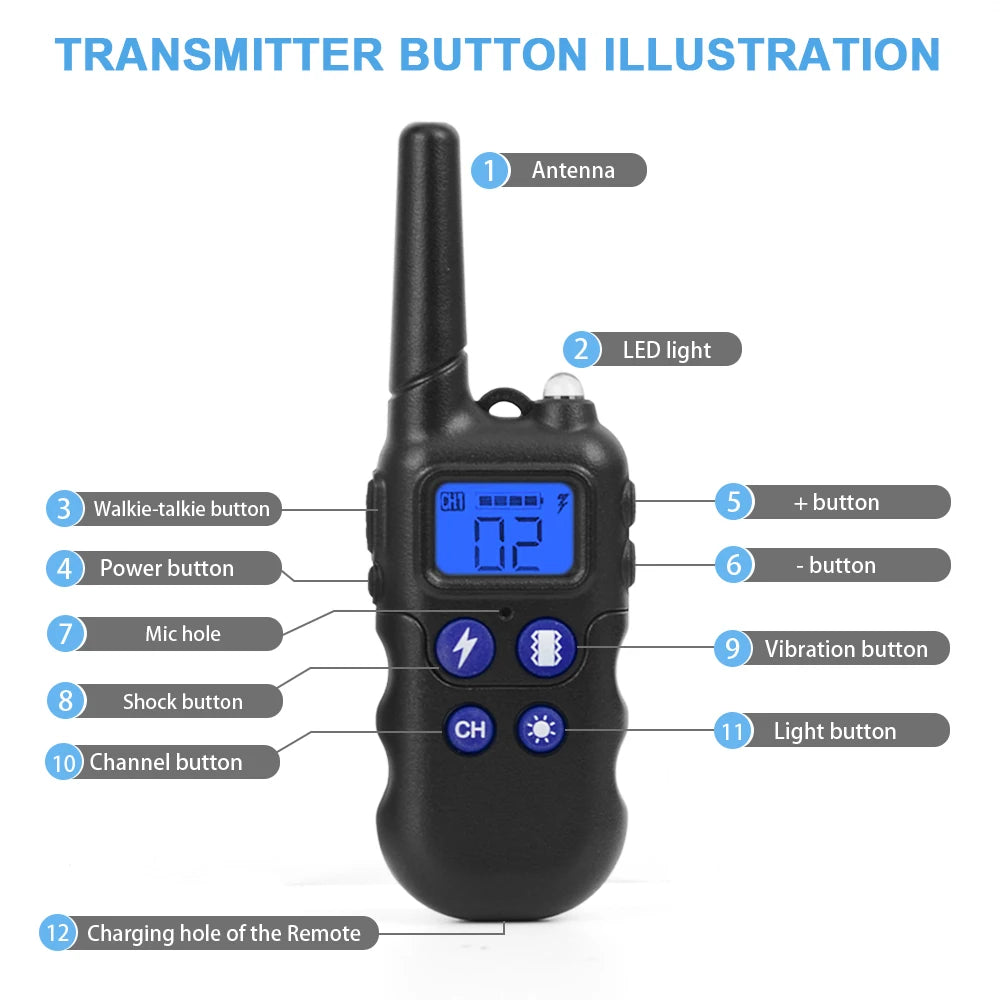 Rechargeable Waterproof Dog Training Collar With Walkie-Talkie