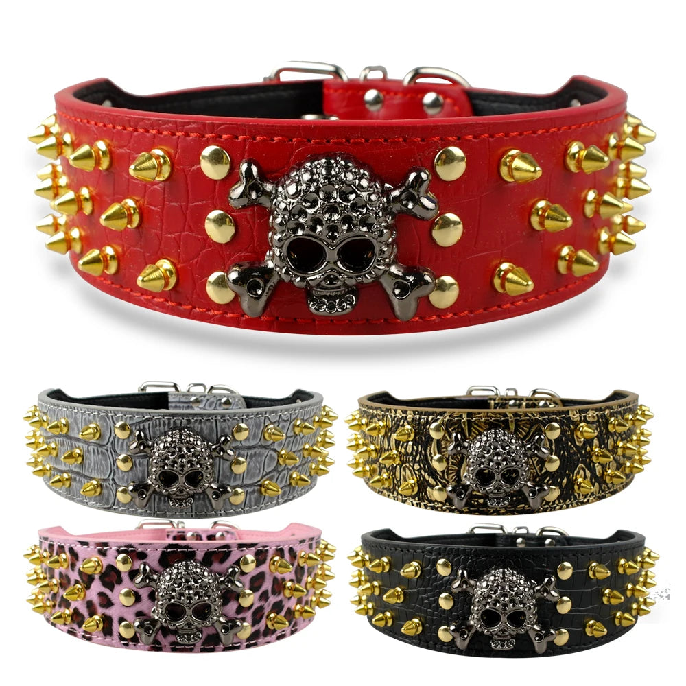 2" Wide Spiked Studded Leather Dog Collar