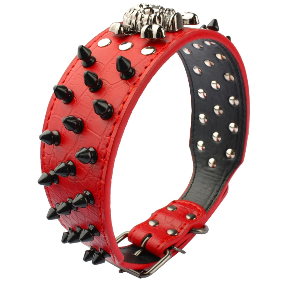 2" Wide Spiked Studded Leather Dog Collar