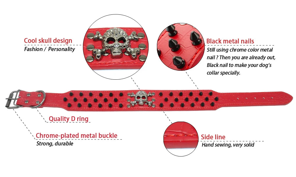 2" Wide Spiked Studded Leather Dog Collar