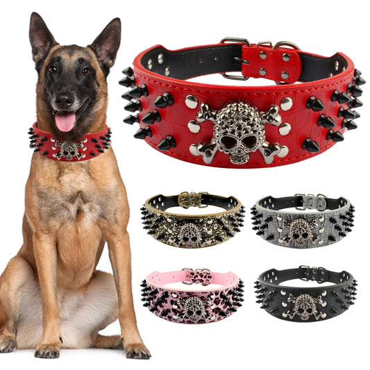 2" Wide Spiked Studded Leather Dog Collar