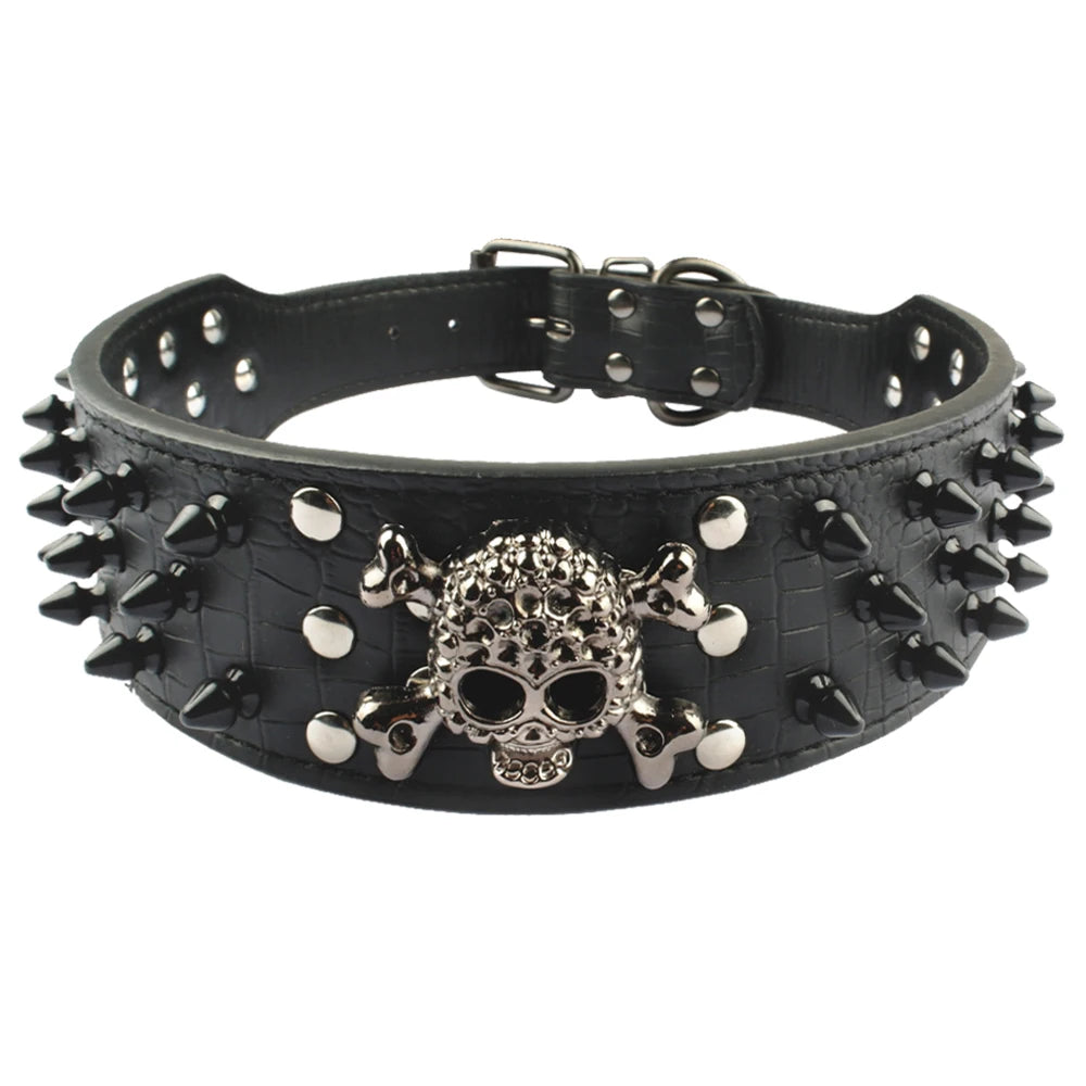 2" Wide Spiked Studded Leather Dog Collar