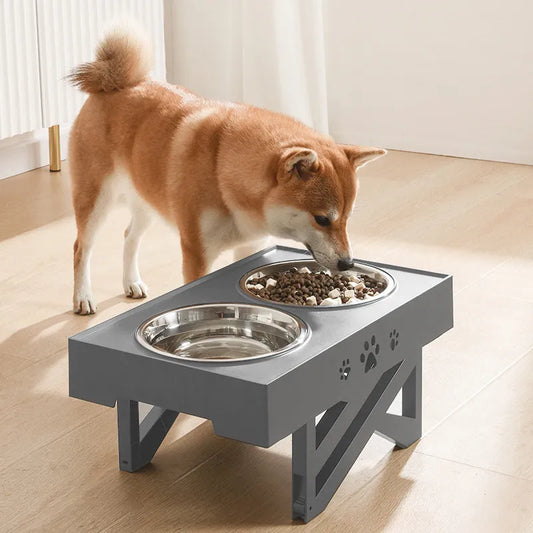 Anti-Slip Elevated Double Dog Bowls Adjustable Height Pet Feeding Dish Feeder Stainless Steel Water Food Container