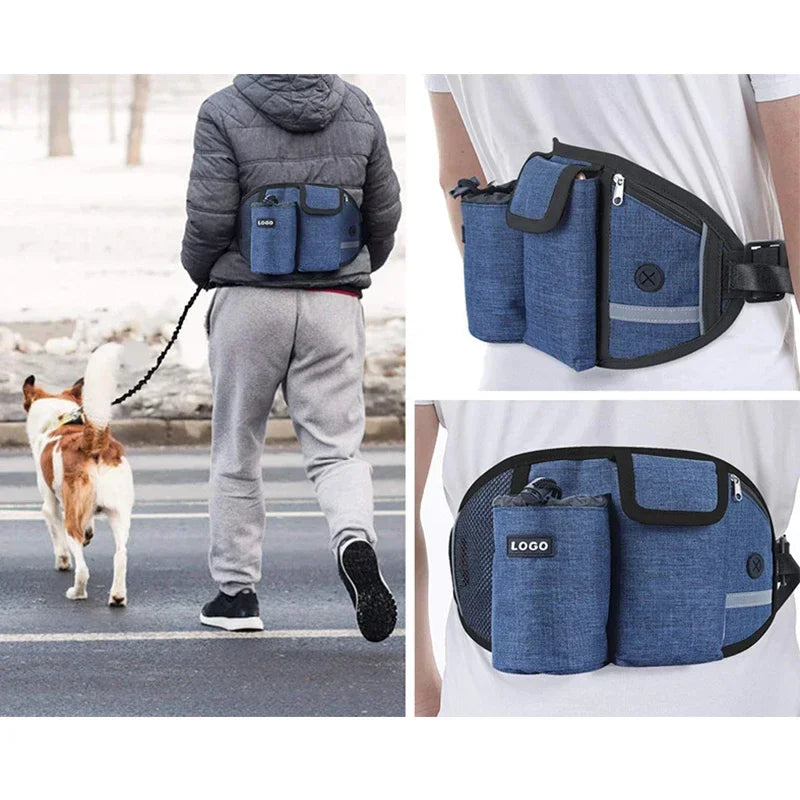 Dog Training Bag Walking Pet Treat Bag Fanny Pack Hands-Free Pet Candy Pouch Bungee Leash Dog Accessories Storage Water Cup Bags