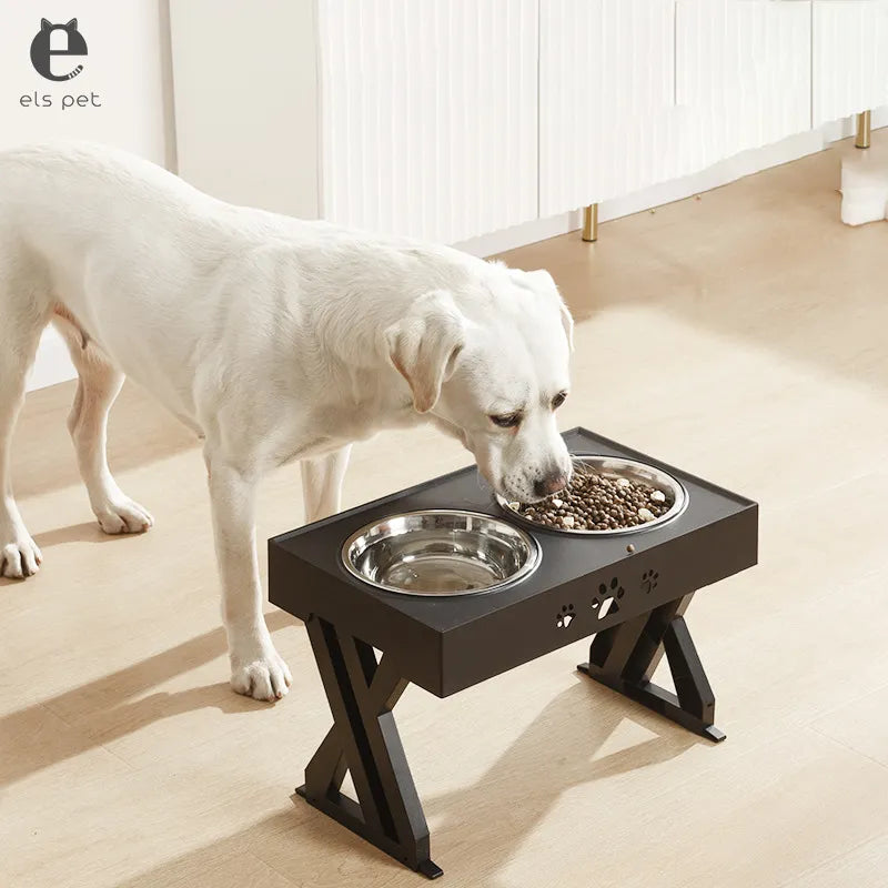 Anti-Slip Elevated Double Dog Bowls Adjustable Height Pet Feeding Dish Feeder Stainless Steel Water Food Container