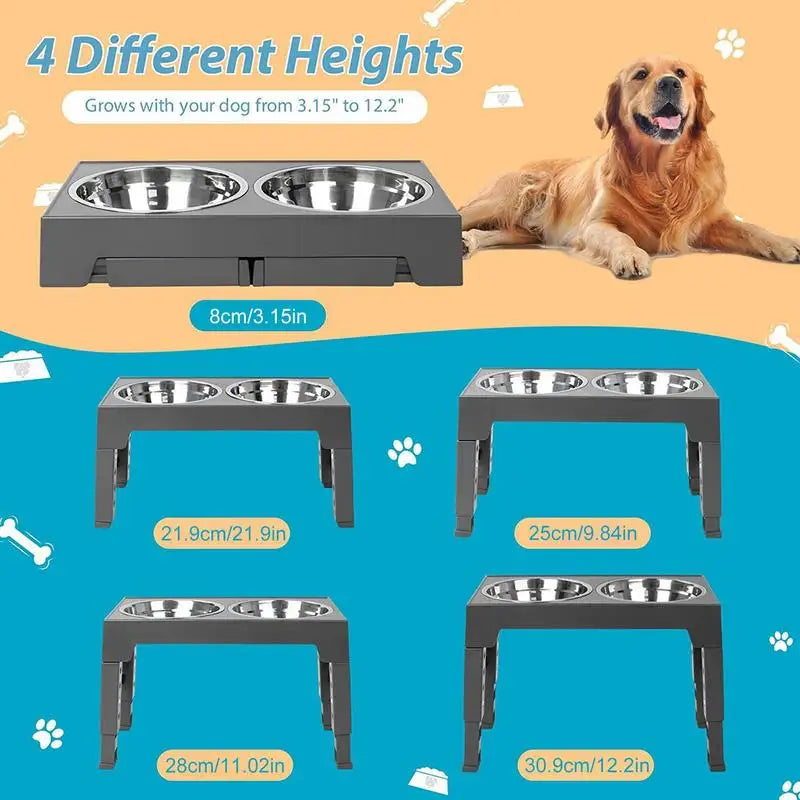 Elevated Dogs Bowls Adjustable Heights Raised Dog Food Water Bowl With Slow Feeder Bowl Standing Cat Bowl For Medium Large Dogs