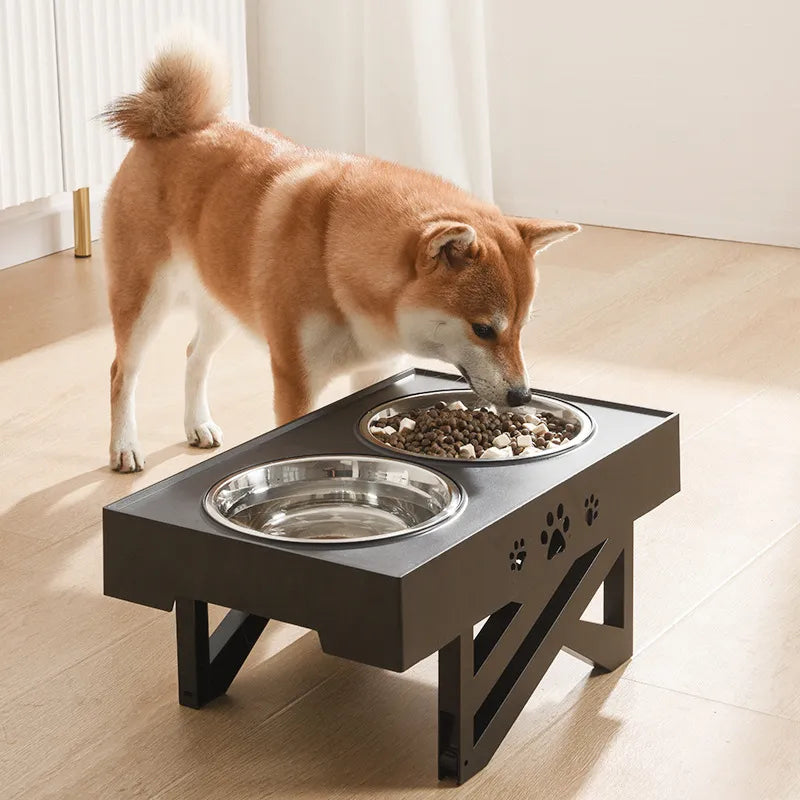 Anti-Slip Elevated Double Dog Bowls Adjustable Height Pet Feeding Dish Feeder Stainless Steel Water Food Container